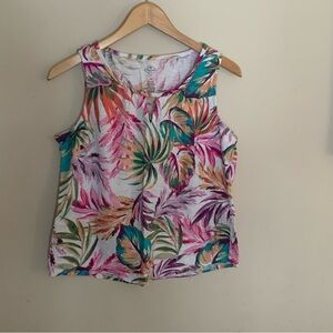 St John Bay Tank Top Tropical Woman’s Sz PM Keyhole v-neck Excellent Condition